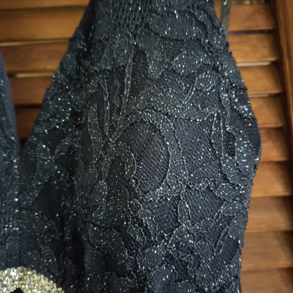 Navy Blue Long Halter top Evening gown, Sequin - Picture 8 of 10